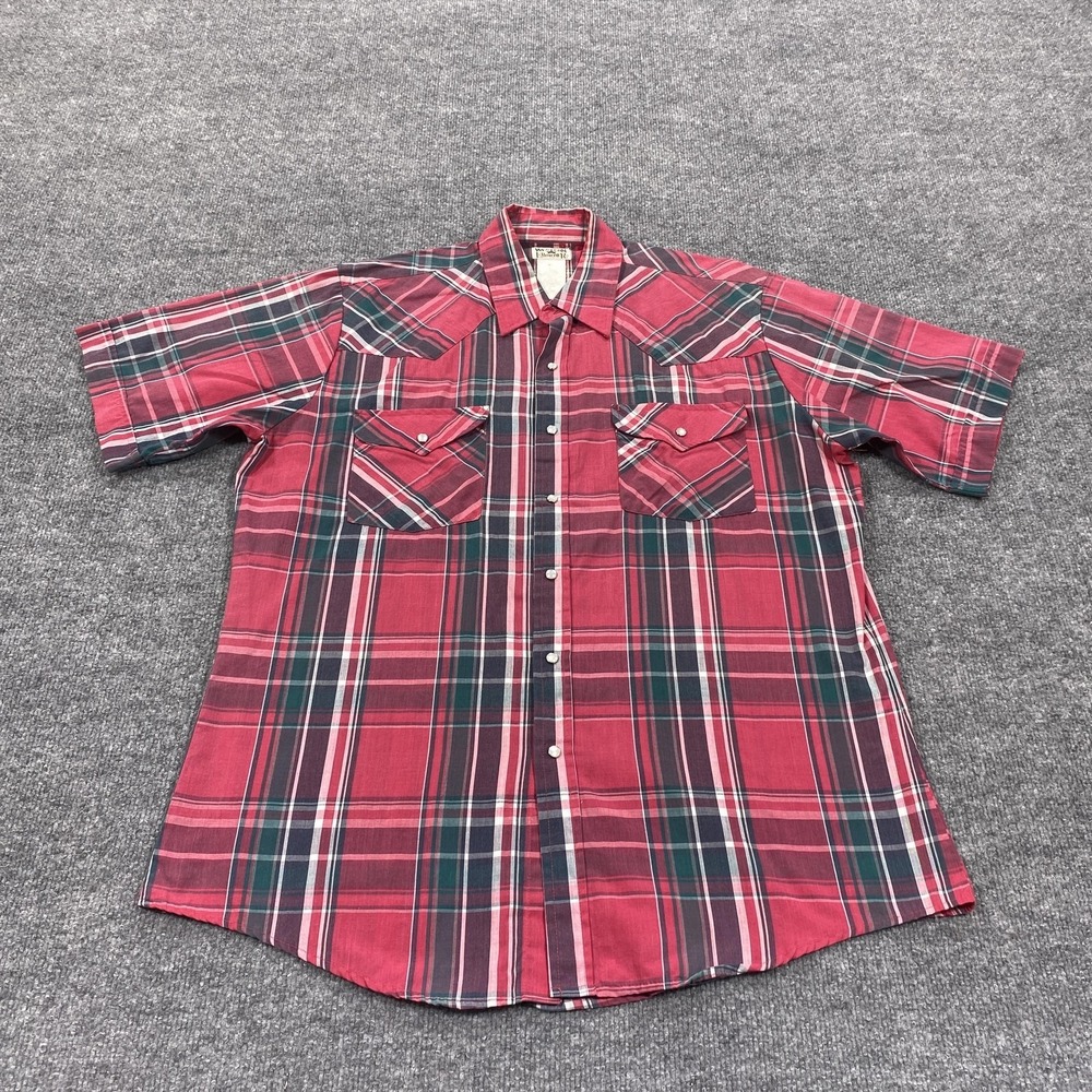 Western Frontier Shirt Mens Large Red Plaid Short Sleeve Snap Button Up Pockets